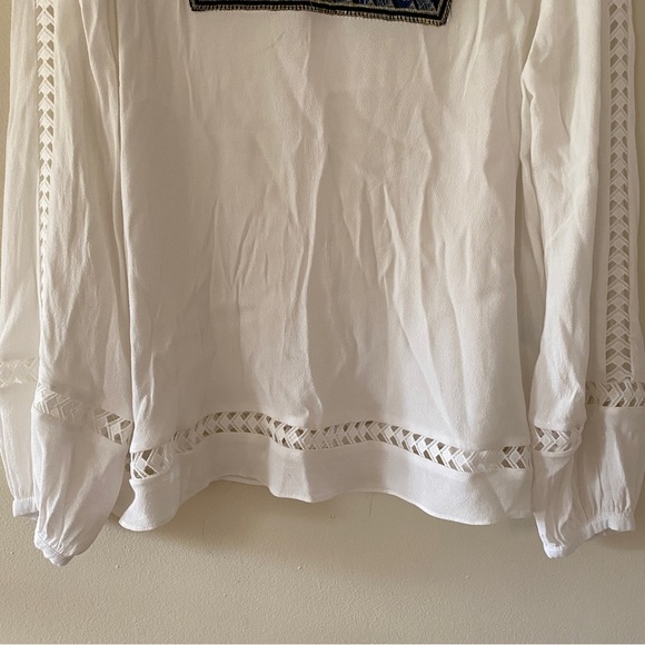 Endless Rose White Peasant Blouse Top Women's Size L Tassel Embroidered Cut Out - Picture 6 of 10